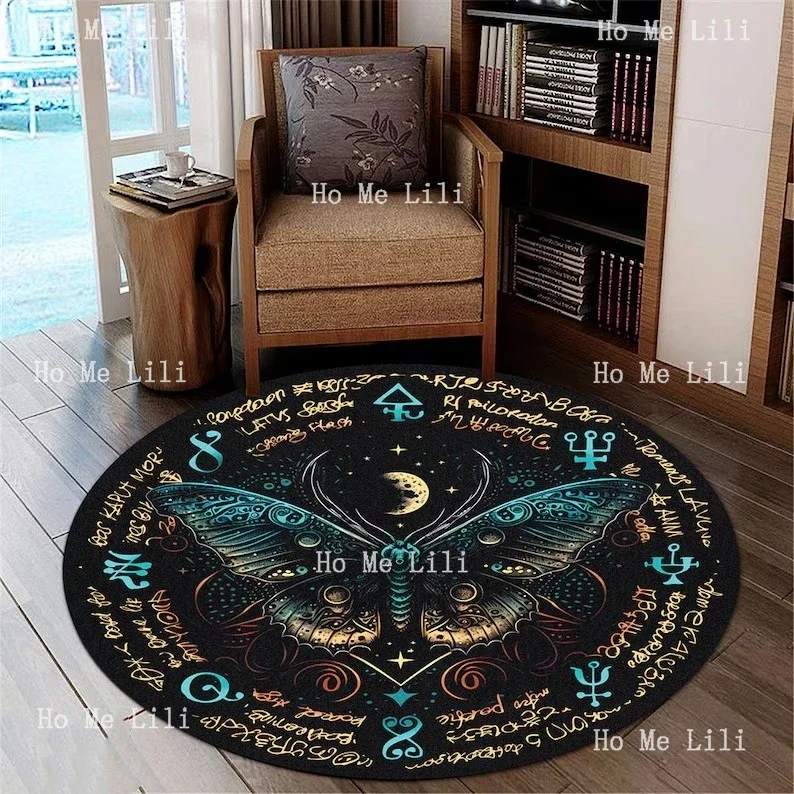 Mystic Moth Wicca karpet bulat Gothic lantai Goth Witchy ramalan Mat dekorasi rumah