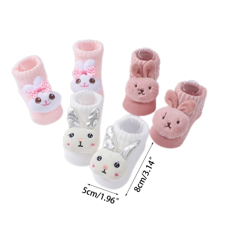 F62D 3 Pair Baby Lovely Dolls Knit Socks Set Toddlers Essential for Infant Boys Girls