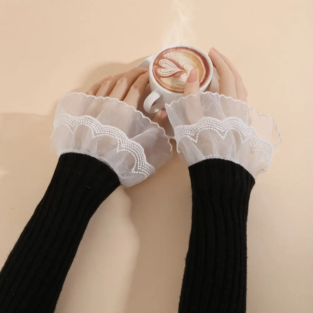 Fashion Victorian Detachable Sleeves Cuffs Solid Color Costume Accessory Lace Ruffled Wrist Fake Sleeves Cuffs Daily Accessory