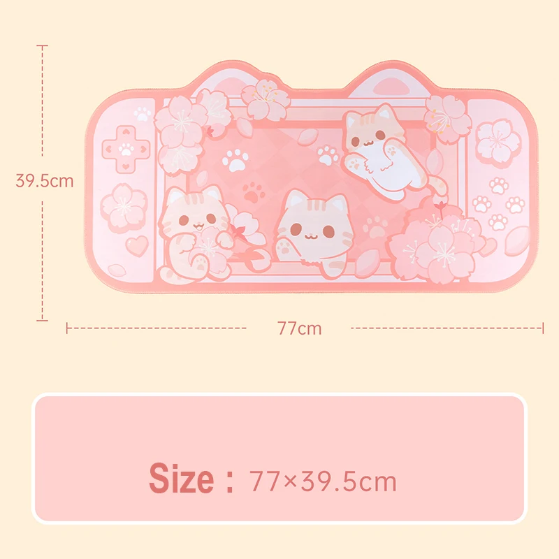 Alfombrilla de ratón Rosa Kawaii Cat Gamer, teclado de ordenador portátil, alfombrilla de ratón grande, teclado de jugador, alfombrilla de escritorio de mesa decorativa