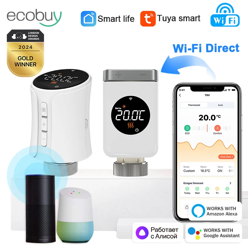 Tuya Smart Home Wifi Thermostatic Valve Radiator Smart Radiator Valve Wifi Thermostat Radiator Valve  Alexa Google Home Alice