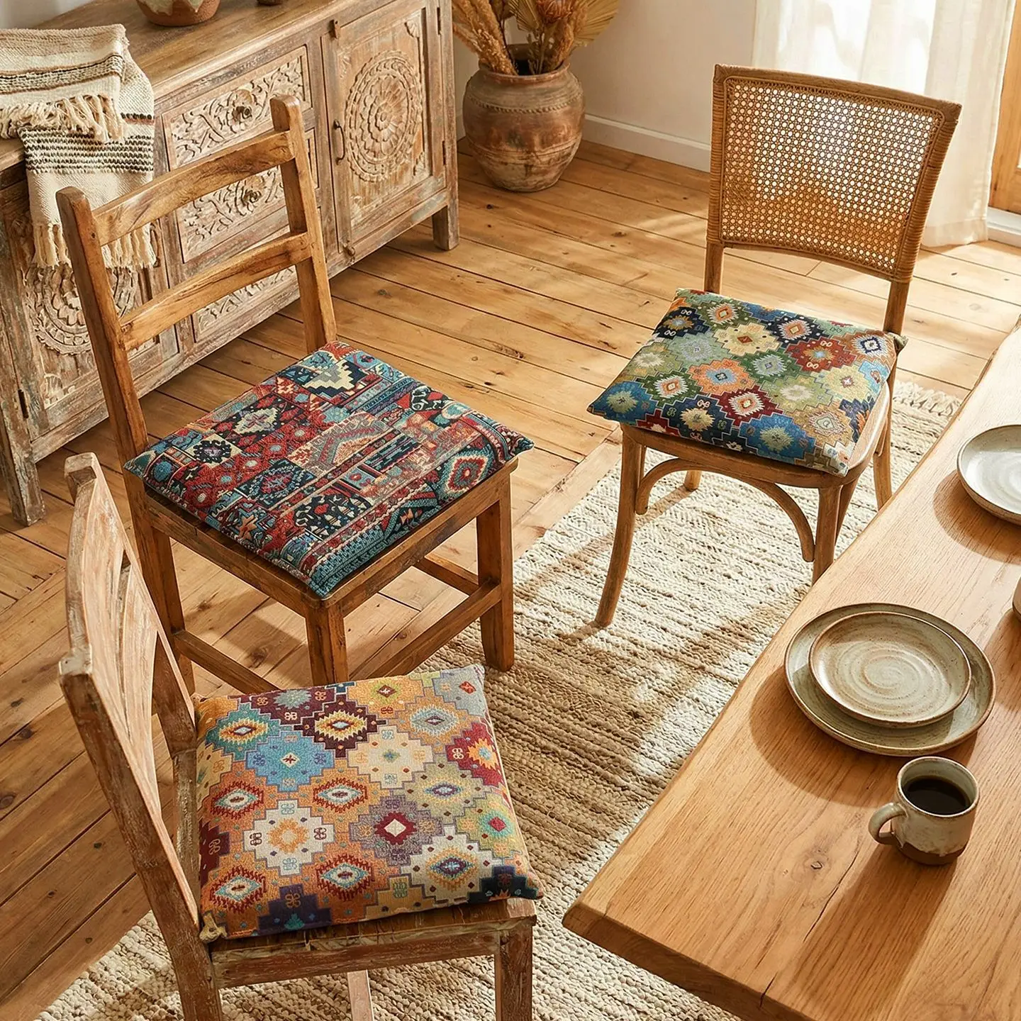 Retro American Jacquard Chair Cushion Cushion Cushion Middle Ancient Style New Chinese Ethnic Style Thick Cushion Floor Cushion