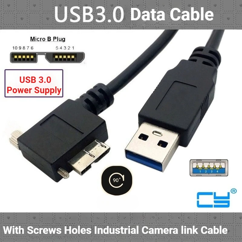 

Кабель связи промышленной камеры USB 3.0 к разъему Micro B Кабель Micro-B Elbow VR Link Data для Hikvision,Basler, Balsa,JAI, FLIR