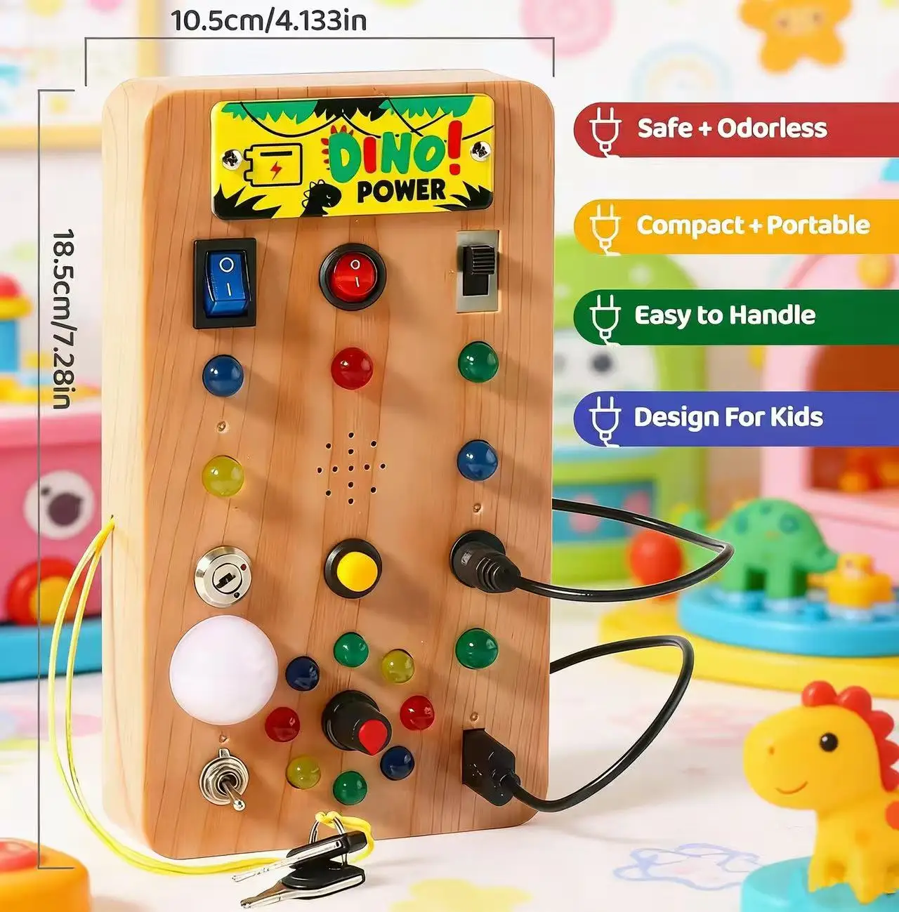 

Dinosaur-Themed Educational Busy Board Toy with Sound & Light Control Early Color Recognition Development Educational Toy
