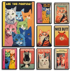 Are You Pooping Bathroom Sign Funny Cat Quotes Poster Prints Canvas Painting Retro Wall Art Pictures for Toilet Room Home Decor