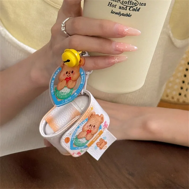 Cute Butter Bear Case for AirPods 4 Airpod 1 2 3 Pro Pro2  Bluetooth Earbuds Charging Box Protective Earphone Case Cover
