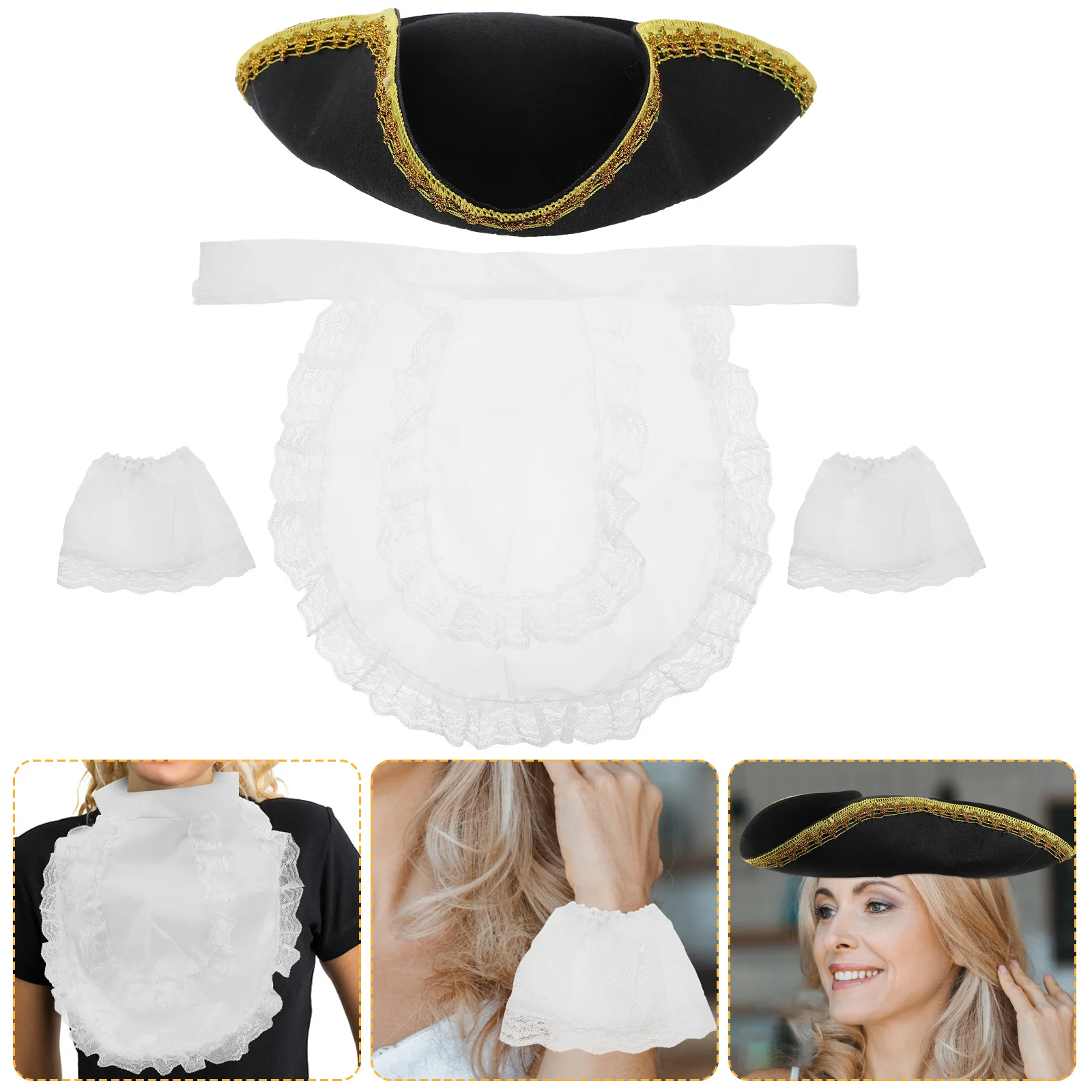 

1Set Pirate Party Bib Sleeve Lace Tricorn Hat Festival Cosplay Halloween Carnival Costume Accessories Cosplay Party Hat