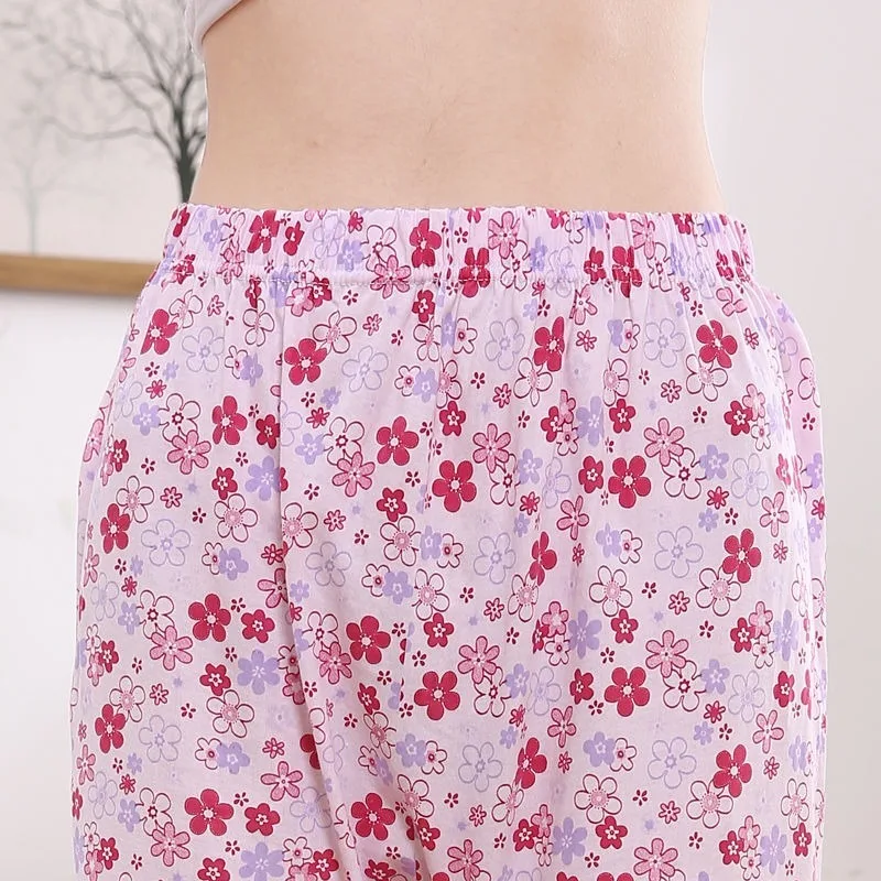 Middle-aged Elderly Single Pajamas Women Cotton Pants Mom Old Plus Size Thin Loose Cotton Home Pants