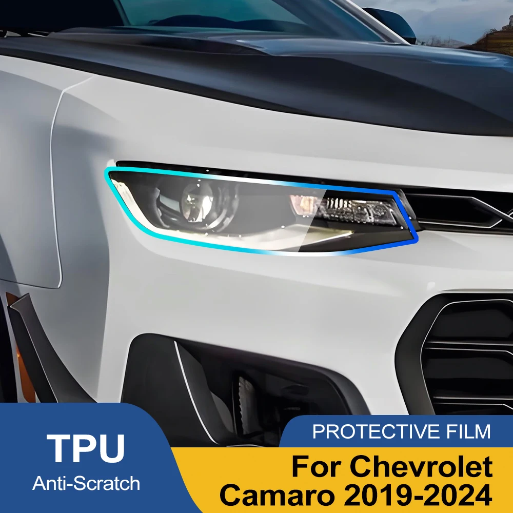 

For Chevrolet Camaro 2019-2024 Smoke Black High Gloss Pre-Cut TPU Headlight Protective Film PPF Anti-Scratch Vinyl Wrap Cover