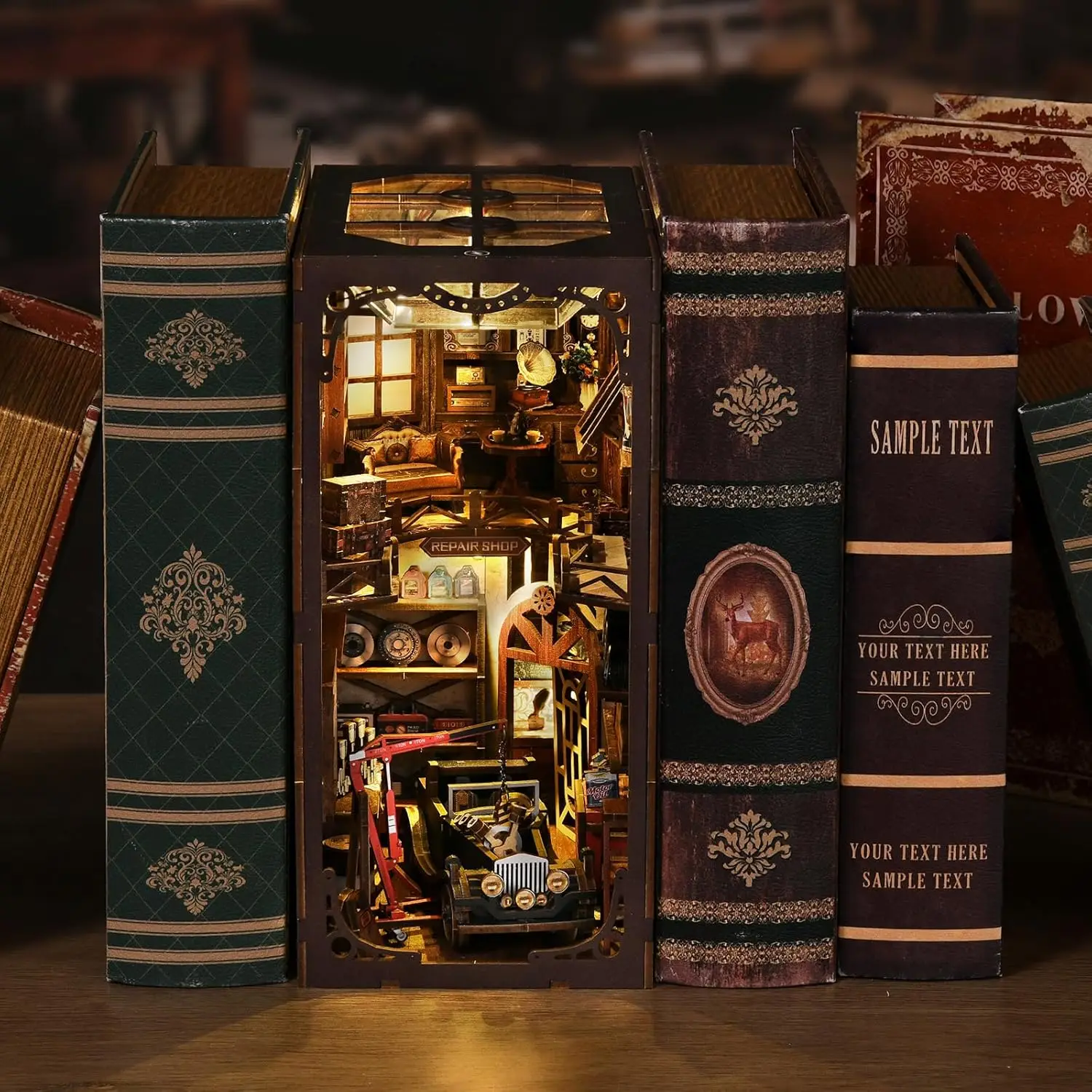 DIY Miniature Bookshelf Insert Kit with LED Lights for Adults Book Nook Crafts Creative Model Building Architecture Toy