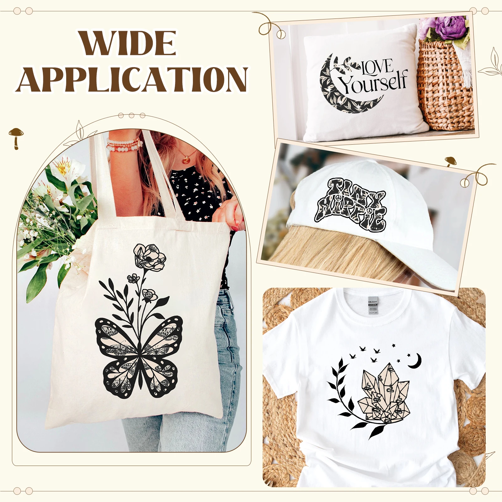 فينيل نقل الحرارة باللونين الأبيض والأسود - 12 ورقة مقاس 12 بوصة × 10 بوصة فطر HTV يزيل الحديد على الفينيل للقمصان #4