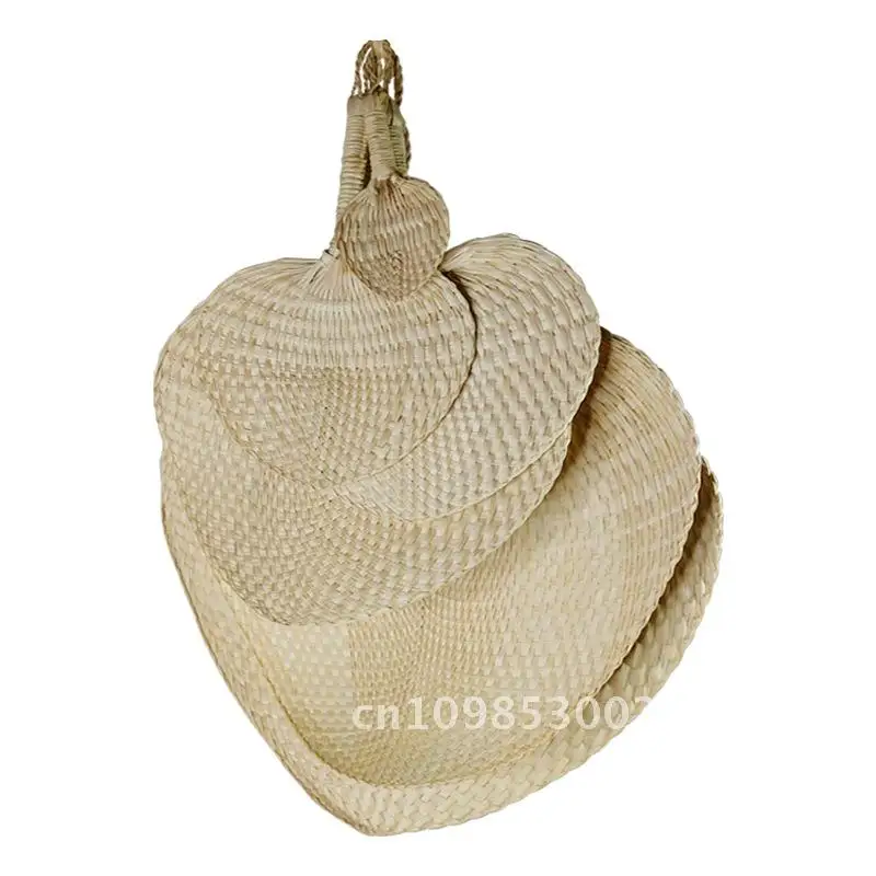 

Children's Hand-woven Hanfu Rocking Fan Pu Fan Big Banana Brown Leaf Bamboo Straw Woven Summer Antique Fan with Red Handle