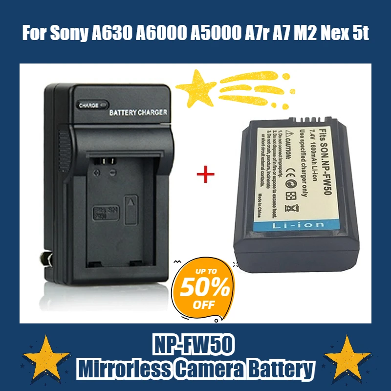 

NP-FW50 Mirrorless Camera Battery 7.4V 1600mAh for Sony A630 A6000 A5000 A7r A7 M2 Nex 5t