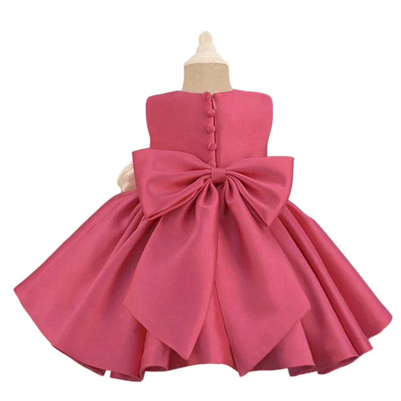 Vestido de flores de satén rojo sandía para niñas, boda, fiesta de cumpleaños, Navidad, vestido de ceremonia con lazo para niños de 1 a 14 años