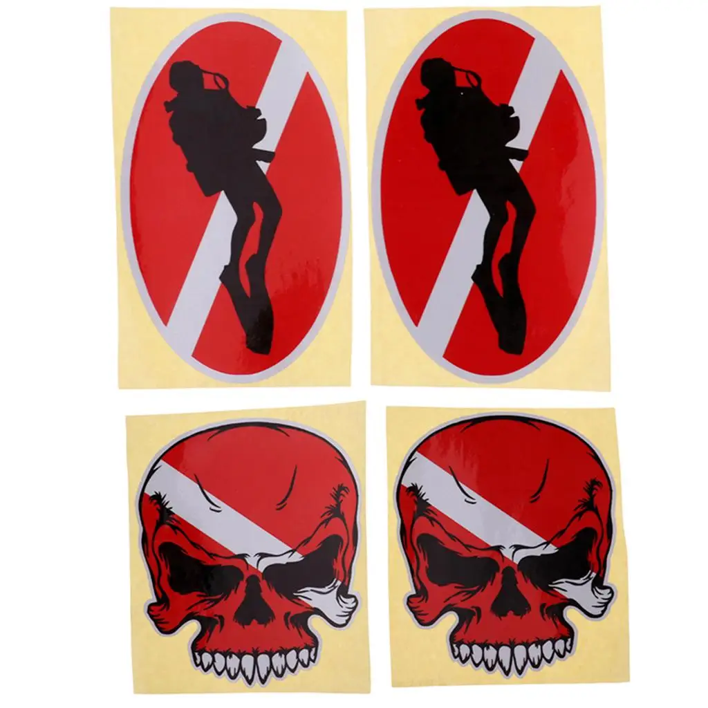 4 Diving Sticker - ,diver Decals for Snorkeling Freediving Swim Flippers - Reflective