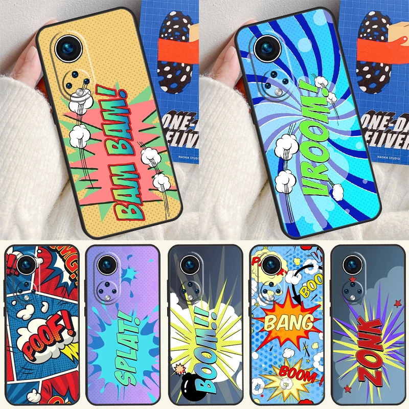 Comic  Speech Bubbles Boom Funda For Huawei P20 P30 P40 P60 Pro P Smart Nova 9 5T Honor Magic5 Lite X8 X9 a 50 70 Case