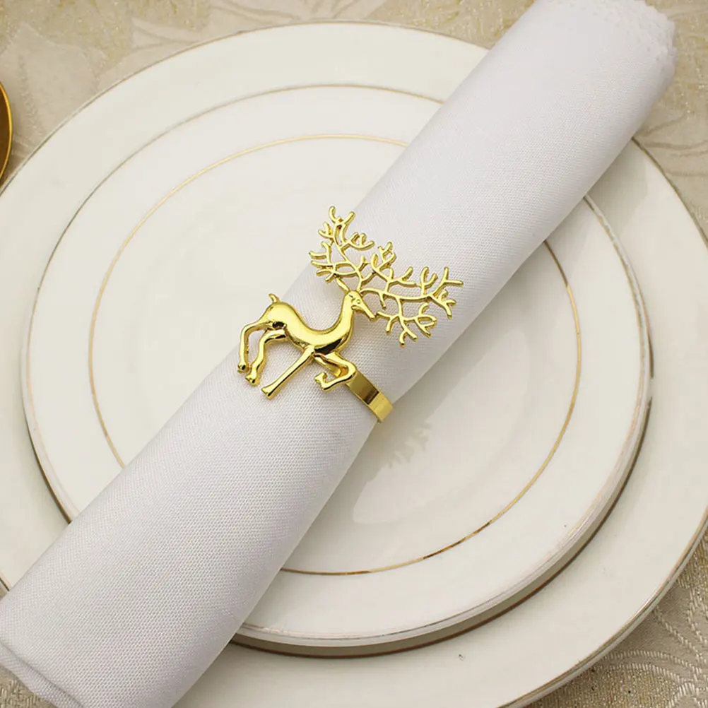 

12 Pcs Napkin Rings Elegant Elk Shape Christmas Decor Material Party Home Hotel Restaurant Bar Cafe Table Setting
