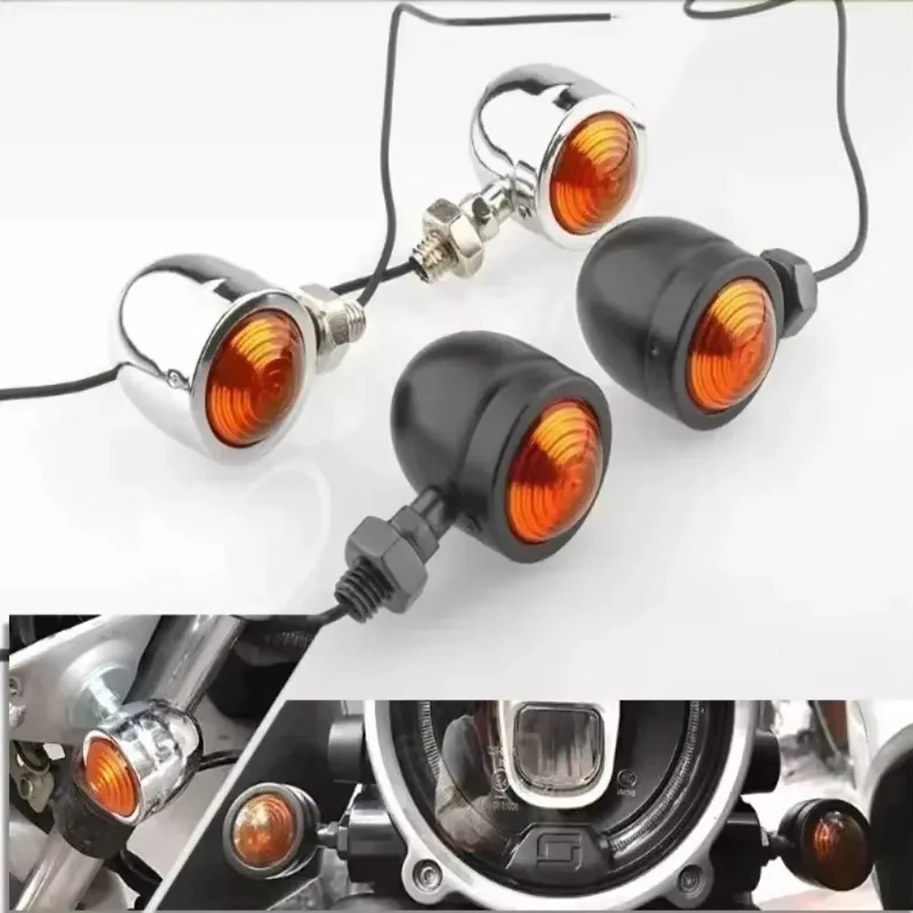 12V Motorcycle Retro Bullet Shape Turn Signals Amber Orange LED Indicator Lamps Chrome Universal Blinkers For Harley Motorcycles