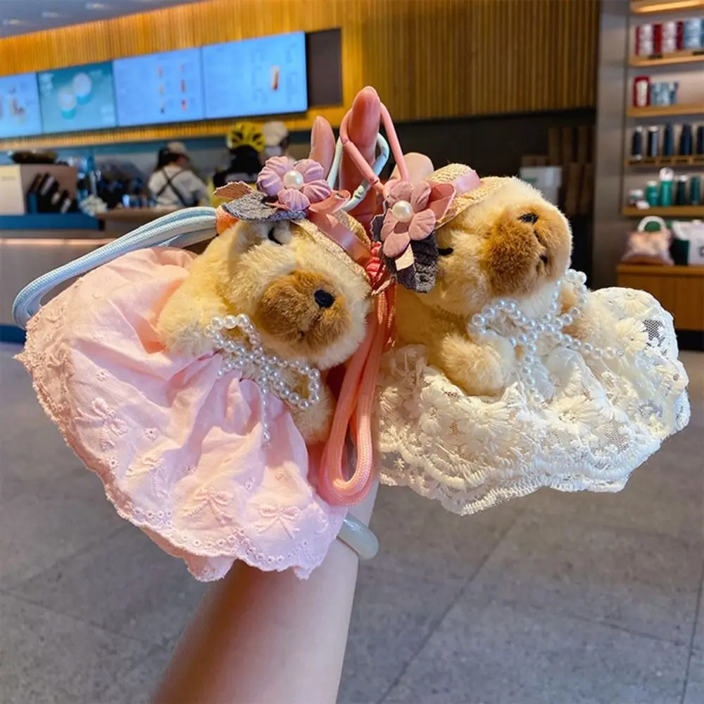 Muñecas de peluche de capibara de algodón PP, falda con estampado de leopardo, muñeco de peluche, llavero con colgante Kapibala, colección de animales de dibujos animados