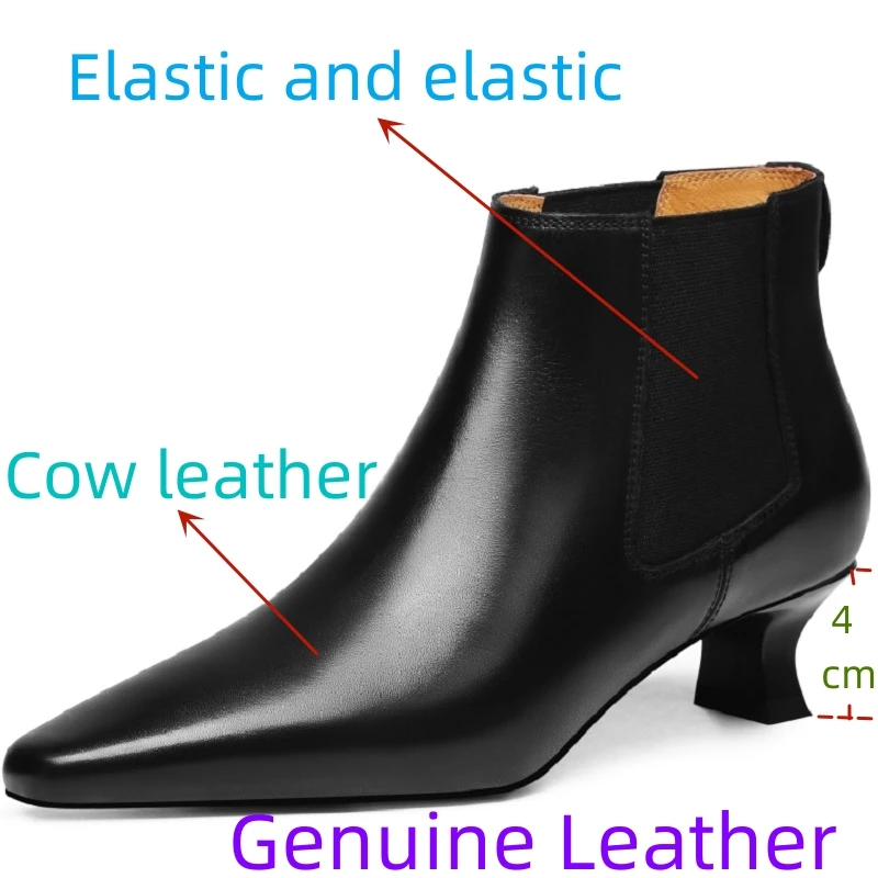 【EUNICE YUN】Modern Lady Brand Genuine Leather Winter Boots Slip On Elegant Women Shoes Square Toe Sexy High Heel Ankle Boots