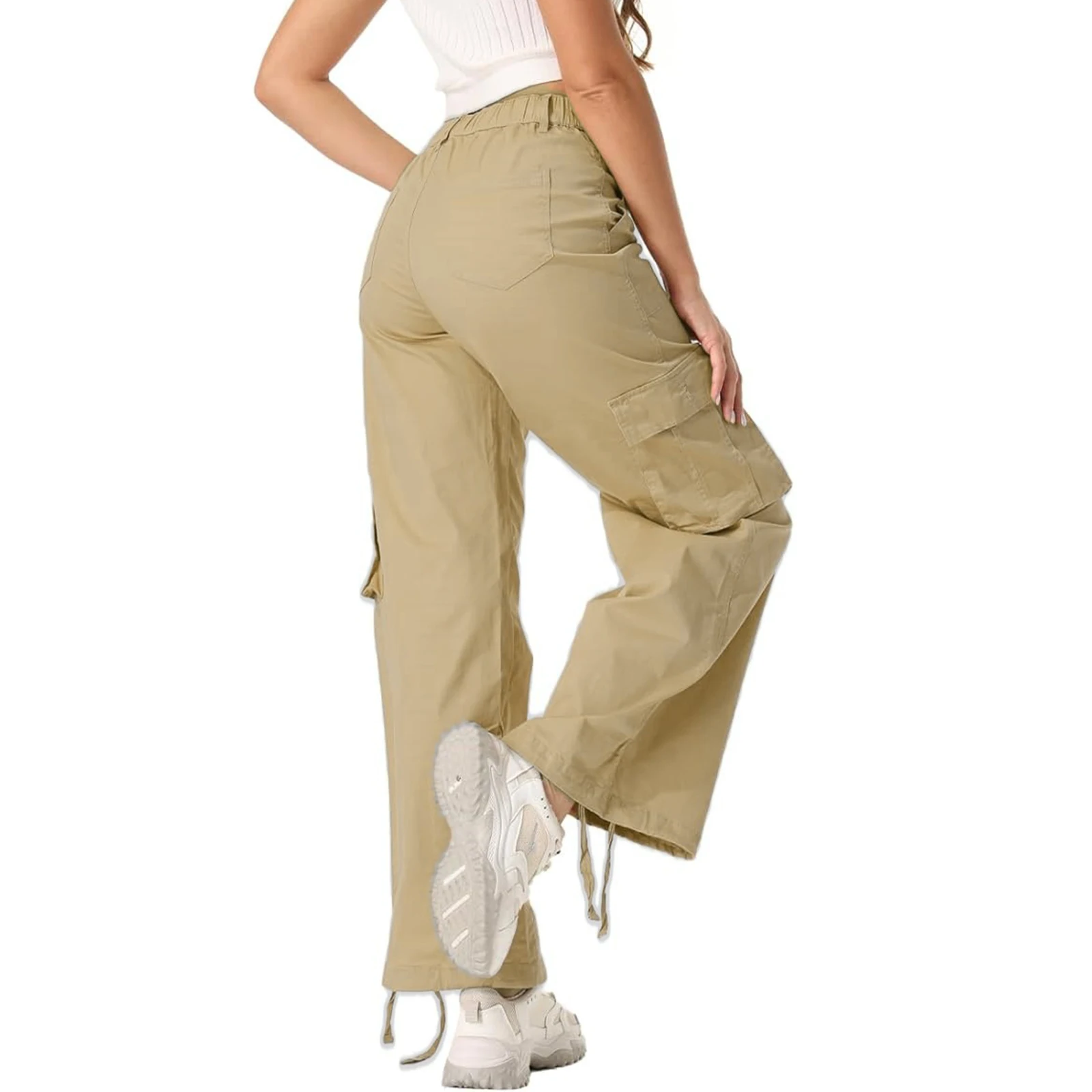 Women's Multi-pocket Cargo Straight-leg Pants High-waisted Loose Trousers Spring Autumn Casual Sweatpants Solid Color Pants