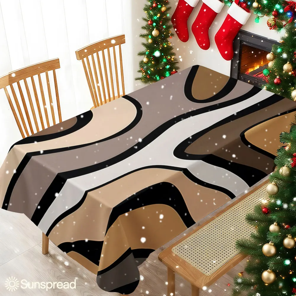 Mocha Wavy Lines Waterproof table cloth, splash-proof tablecloth, for party, Halloween, Christmas, dining, camping