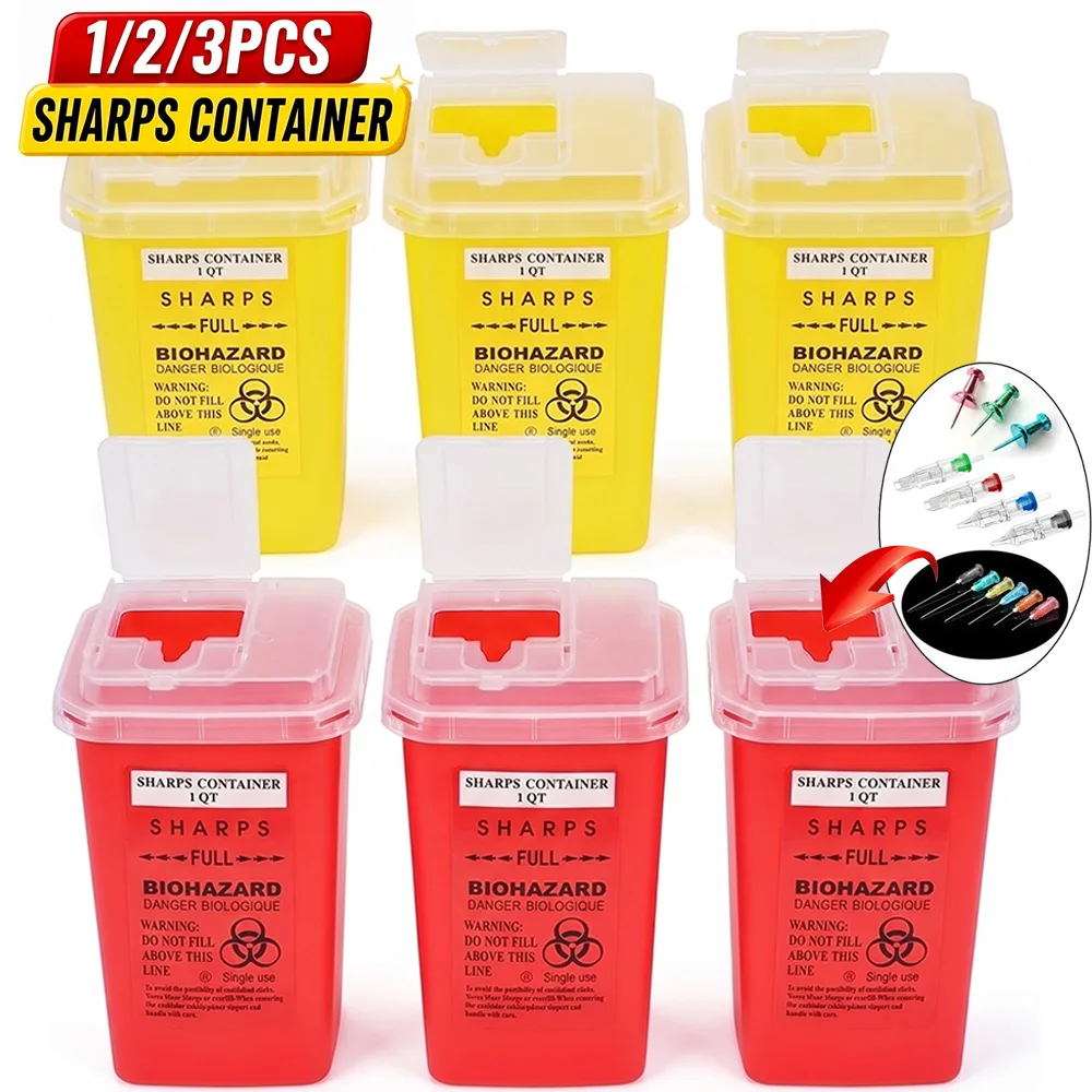 Tattoo Sharps Waste Bin Collection Container 1L Portable Tattoo Sharp Containers Needle Disposal Container Tattoo Accessories
