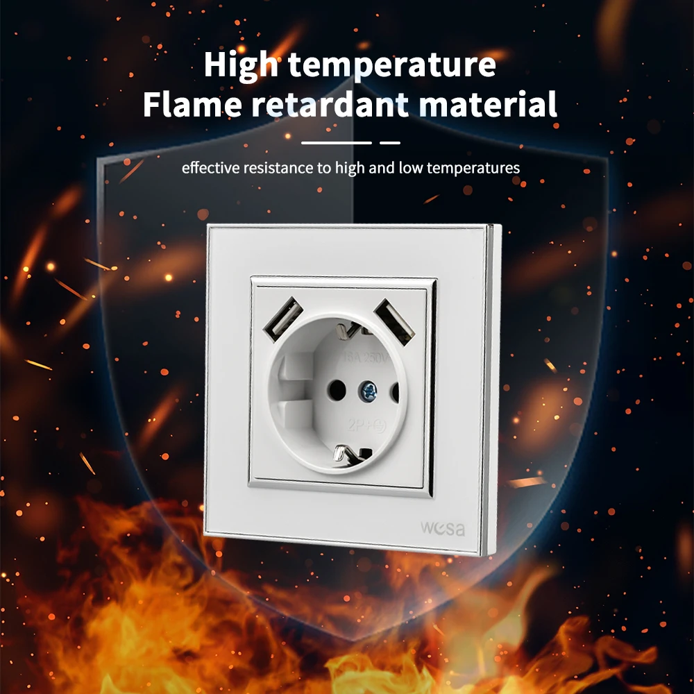 لهب أبيض مع مقبس الحائط الأرضي لوحة أكريليك منافذ كهربائية USB مآخذ الطاقة الاتحاد الأوروبي القياسية الكلاسيكية 250 فولت المقبس #4