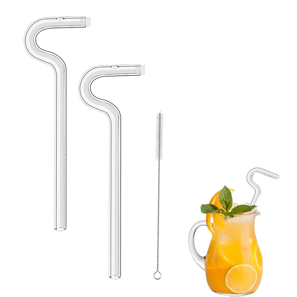 Reusable Glass Drinking Straw,  Curved Anti Wrinkle Straw Flute Style Design For Engaging-lips Horizontally, Set Of 1