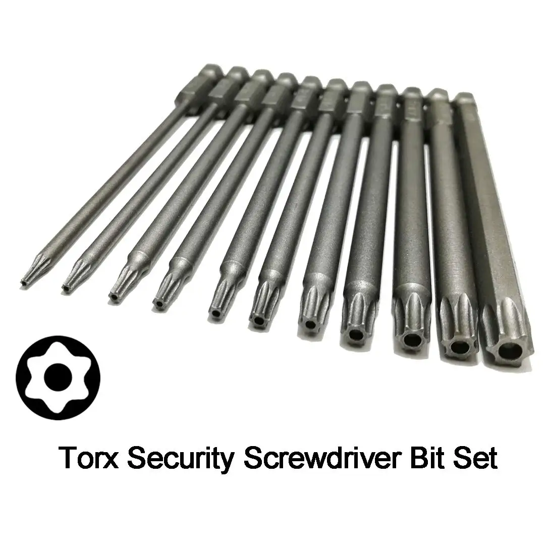 Long Torx Security Head Screwdriver Drill Set 1/4 Inch Hex Shank T6 T7 T8 T9 T10 T15 T20 T25 T27 T30 T40 11 Pieces 4 Inch Length