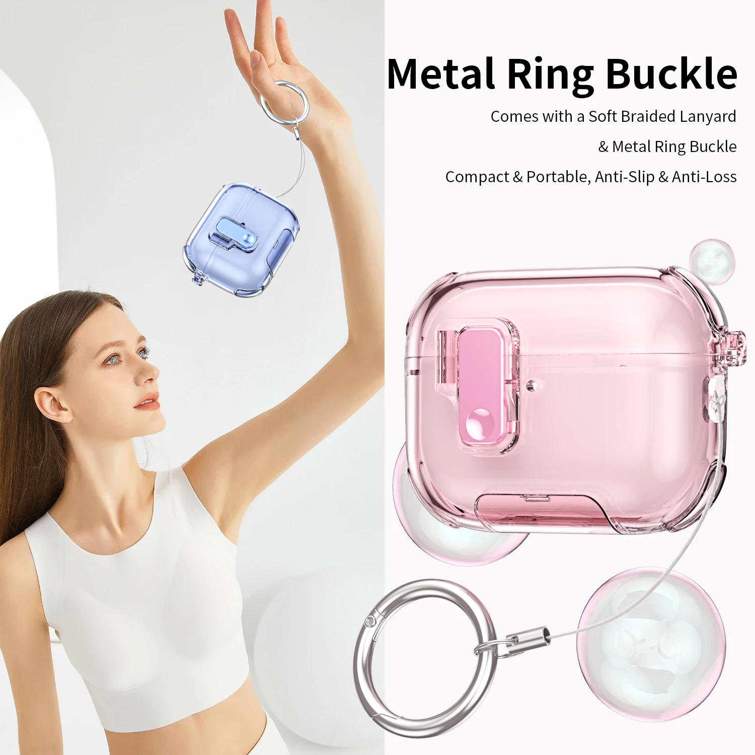 Hülle für 2026 AirPods 5/4, transparent mit Schlüsselanhänger, Telefonständer, weiche TPU-Skins, niedliche Kopfhörerhülle für AirPods Pro 3/Pro 4 – Detail 7