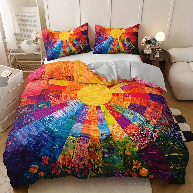 

Набор пододеяльников Rainbow Sunrise Flower Field 1 пододеяльник + 2 наволочки с принтом высокой четкости для домашнего декора в общежитии