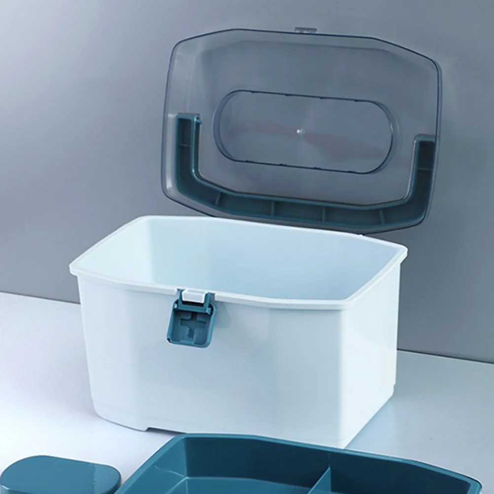 Plastic Medicine Storage Box Lockable First Aid Case Portable Household Emergency Organizer Desktop Double-Layer Large Capacity