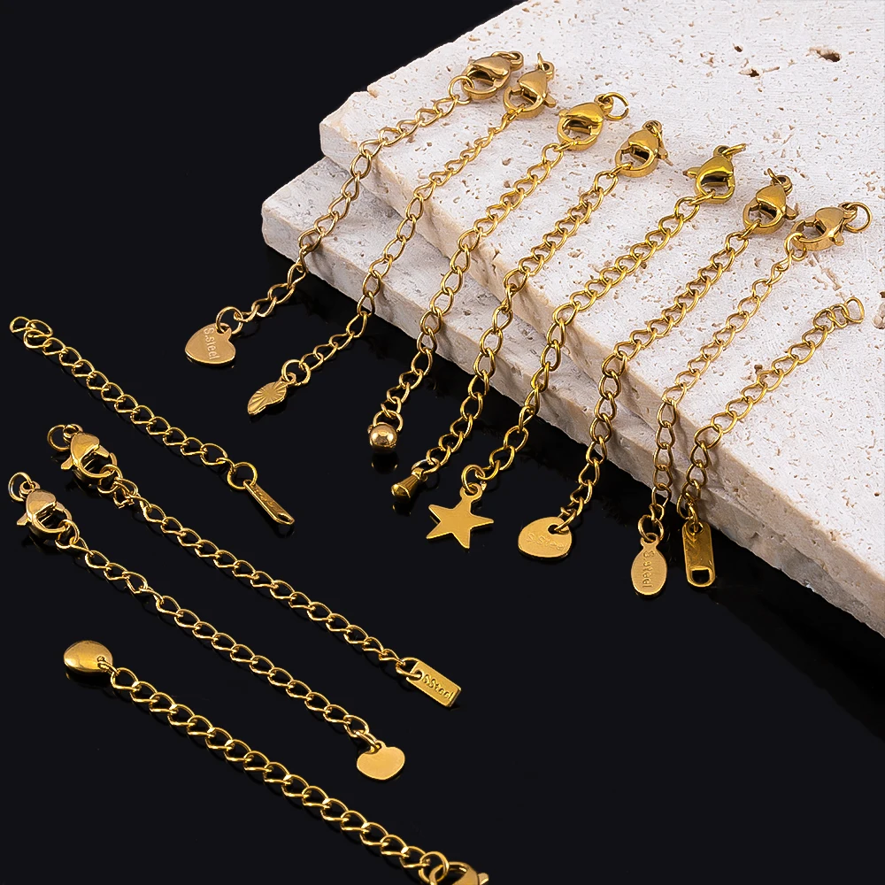 

5/10pcs Lobster Clasp Connector Extended Chain Stainless Steel Extension Chain for DIY Bracelet Necklace Jewelry Making Material