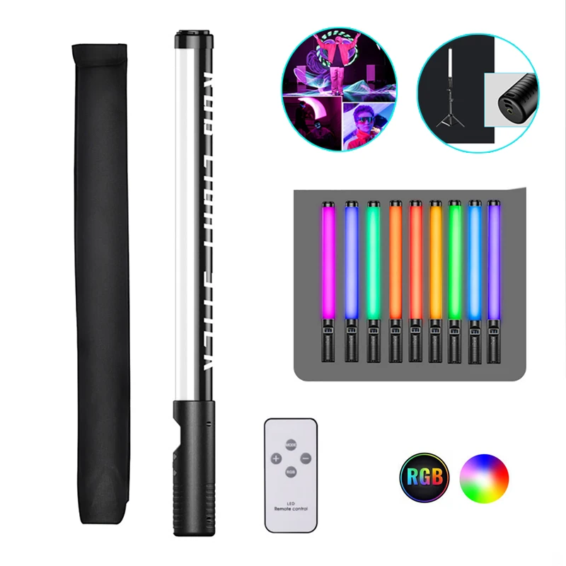 RGB Handheld LED Light Wand Rechargeable Photography Light Stick 10 Lighting Modes With Remote Control 2000 Lumens 2500K-8500K