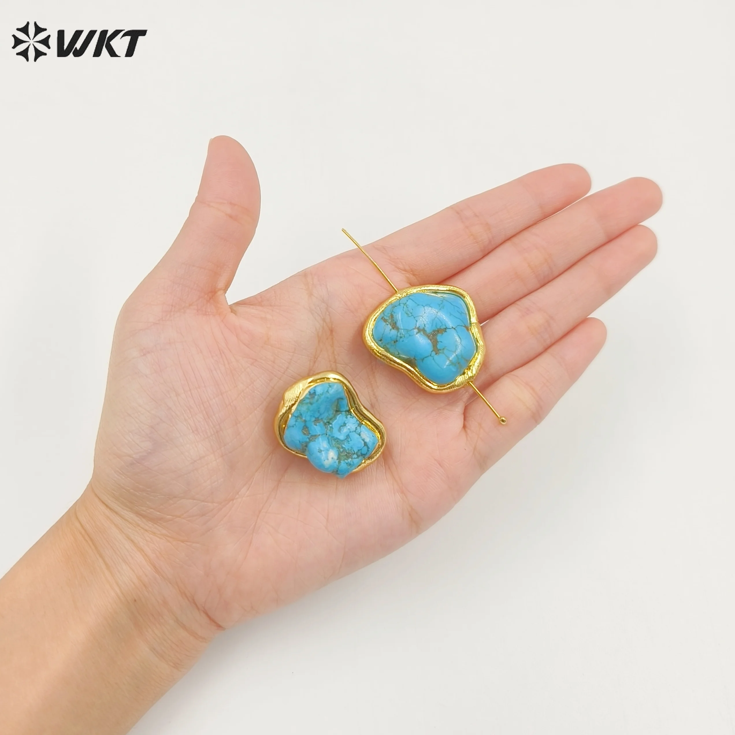 WT-JFB014 Unique Design Gold Plated Irregular Colorful Turquoise Stone Beads For DIY Necklace Earrings Made Of Finished Products