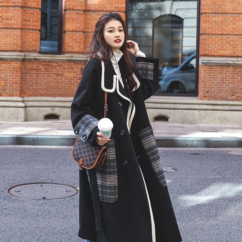 

Black Mid-length Fat Sister Women's 2021 Autumn And Winter New Korean Style Fashion Thickened Loose-fitting Woolen Coat