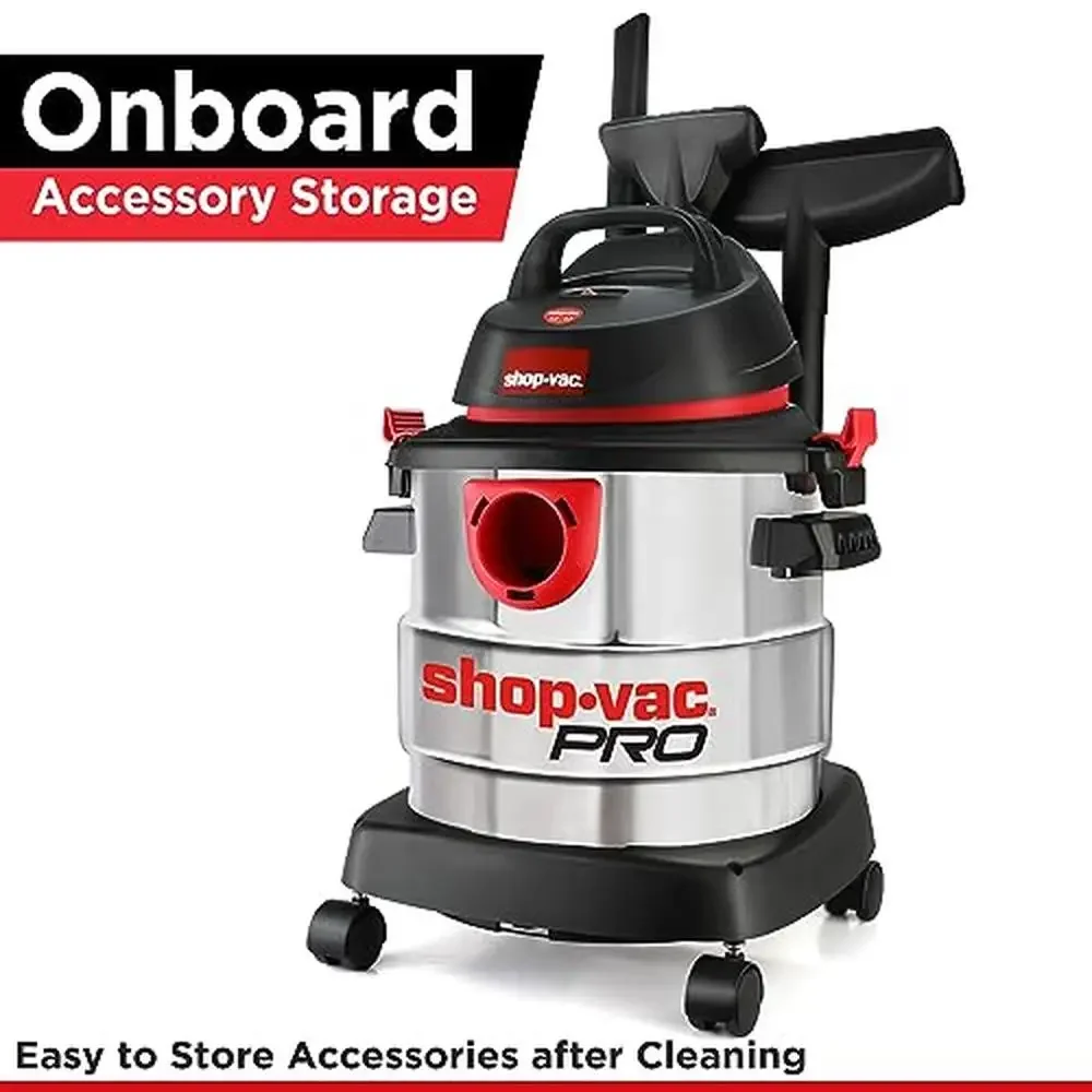 5 Gallon Stainless Steel Wet/Dry Vacuum with Blower Attachment Powerful 4.5 HP Garage & Workshop Portable & Durable Corded