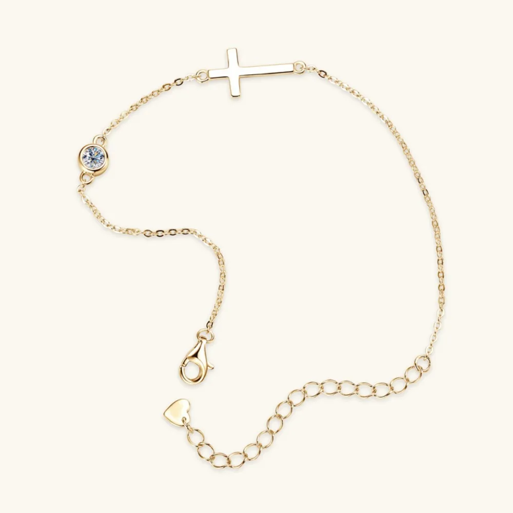 M-JAJA Moissanite Cross Bracelet for Women S925 Sterling Silver 0.3ct Diamond Bangle Chain Bracelet Gold Plated Trendy Jewelry