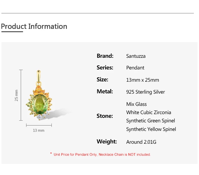 SANTUZZA Anhänger aus reinem 925er Sterlingsilber für Damen, funkelnder synthetischer grüner Spinell, farbenfrohe Geschenke für Hochzeiten und Partys, edler Schmuck – Detail 10