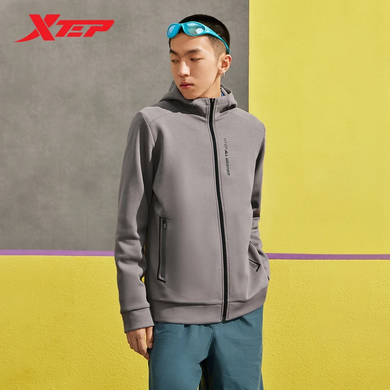 Xtep Jacket Men\'s Solid Color Causal Simple Hooded Zipper Coat For Men Spring Autumn Comfortable Male Sports Tops 877329940154