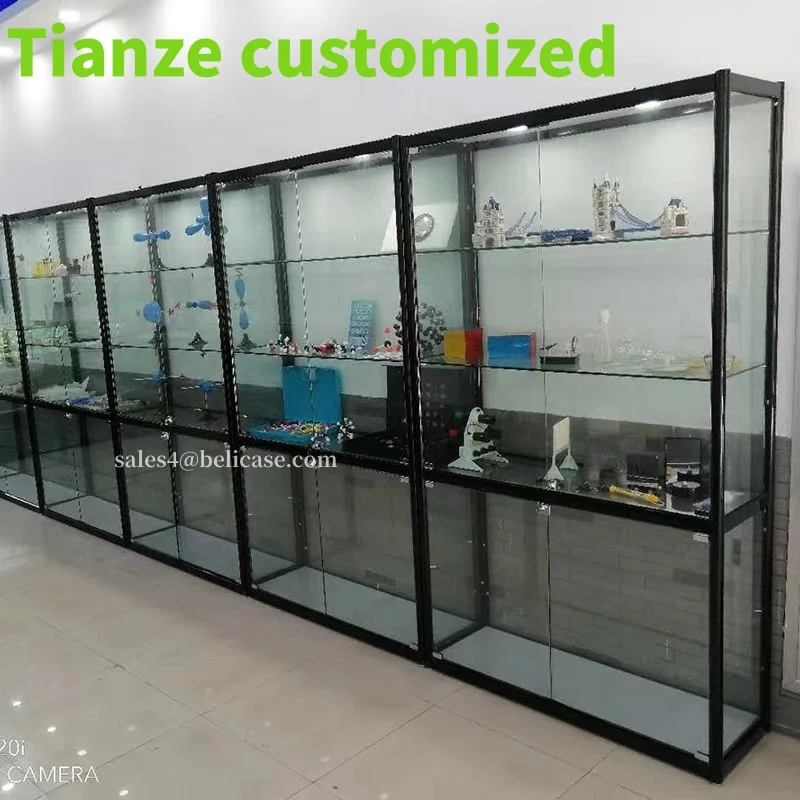 

(Customized) Hot Selling Factory Supplier Lockable Aluminum Frame Collectibles Wine Show Tempered Glass Display Cabinet Wit