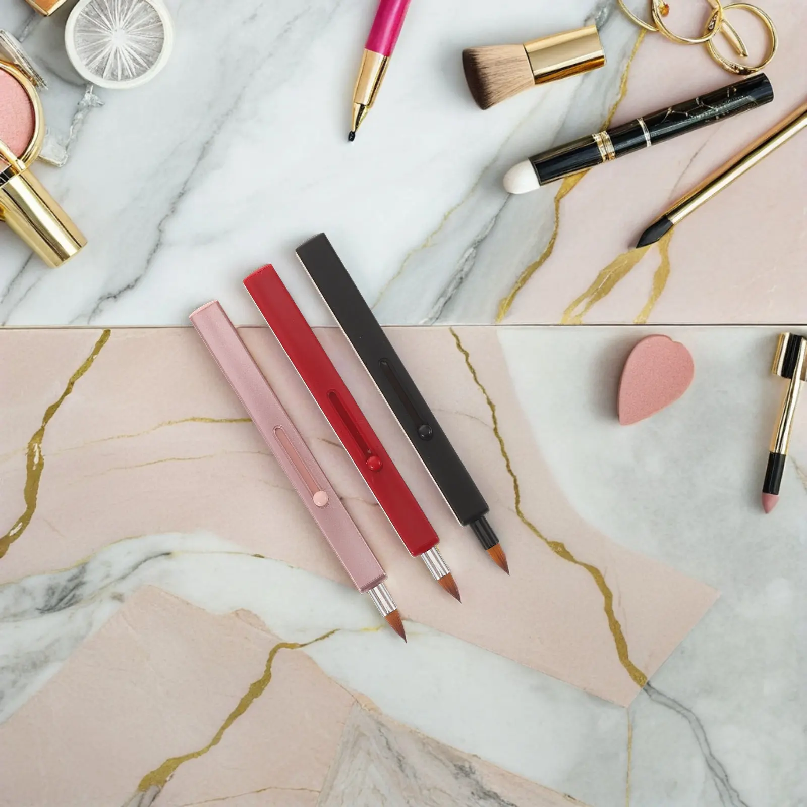 3Pcs Retractable Lip Brush Portable Nylon Lipstick Applicator Compact Travel Makeup Brushes for Precise Lip Application