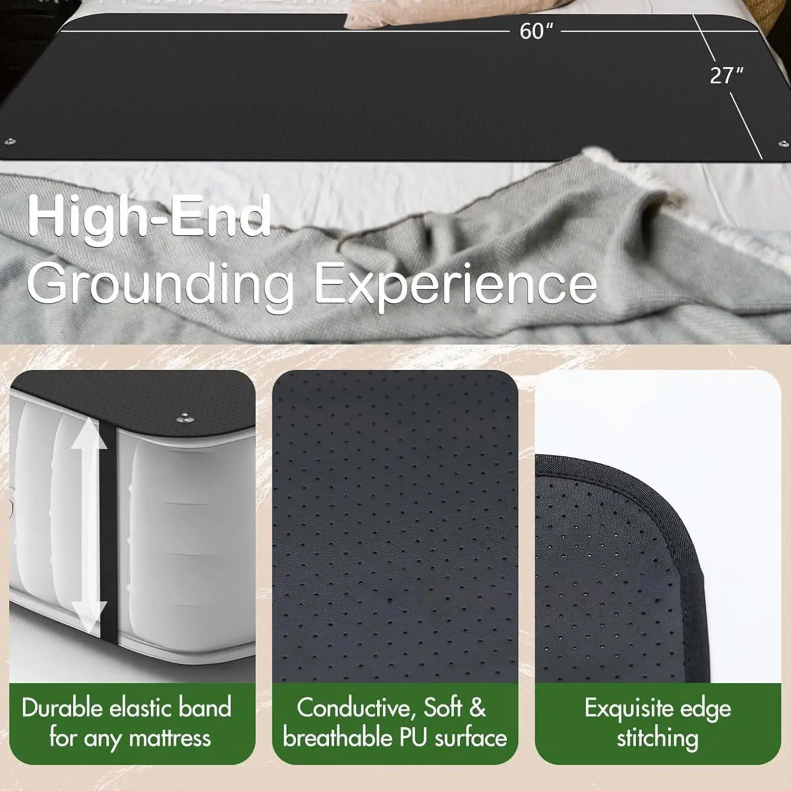 Earthing Grounding Sheet for Bed Mattress Topper Pad Conductive PU Sleep Mat with Test Pen Non Slip