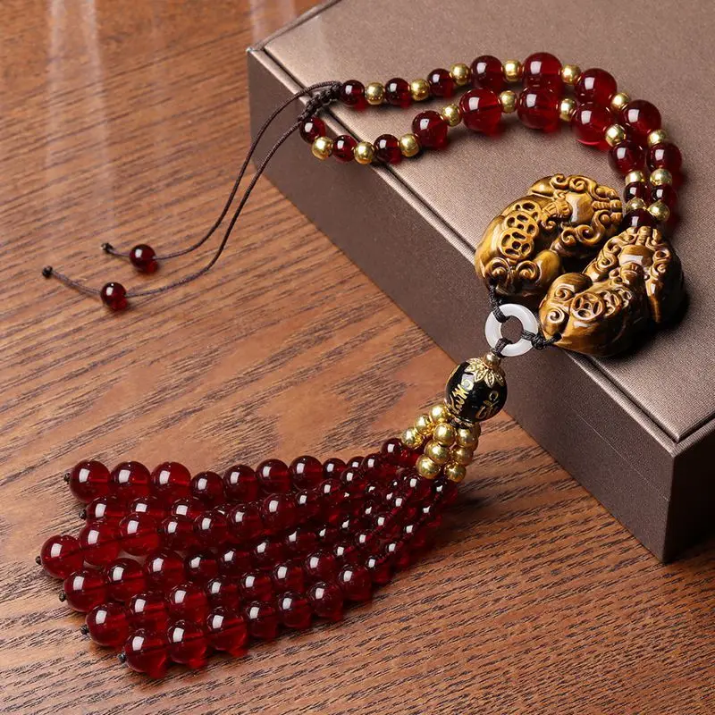 Natural tiger's-eye Car Accessorie Safe travel Blessing Pendant Auto Rearview Mirror Ornaments Birthday Gift Auto Decoraction