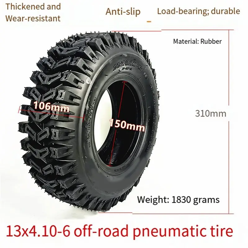 New-2Pcs 13X4.10-6 Tubeless Off-Road Tires Thickened Treads For Snowplows, ATV , Lawnmowers, And Sightseeing Vehicles 150Mm