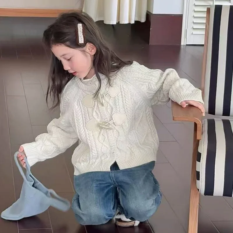 

Girls' Knit Sweater for Spring and Autumn 2026 New Trendy Children's Cardigan Outerwear Kids' Top Baby Top