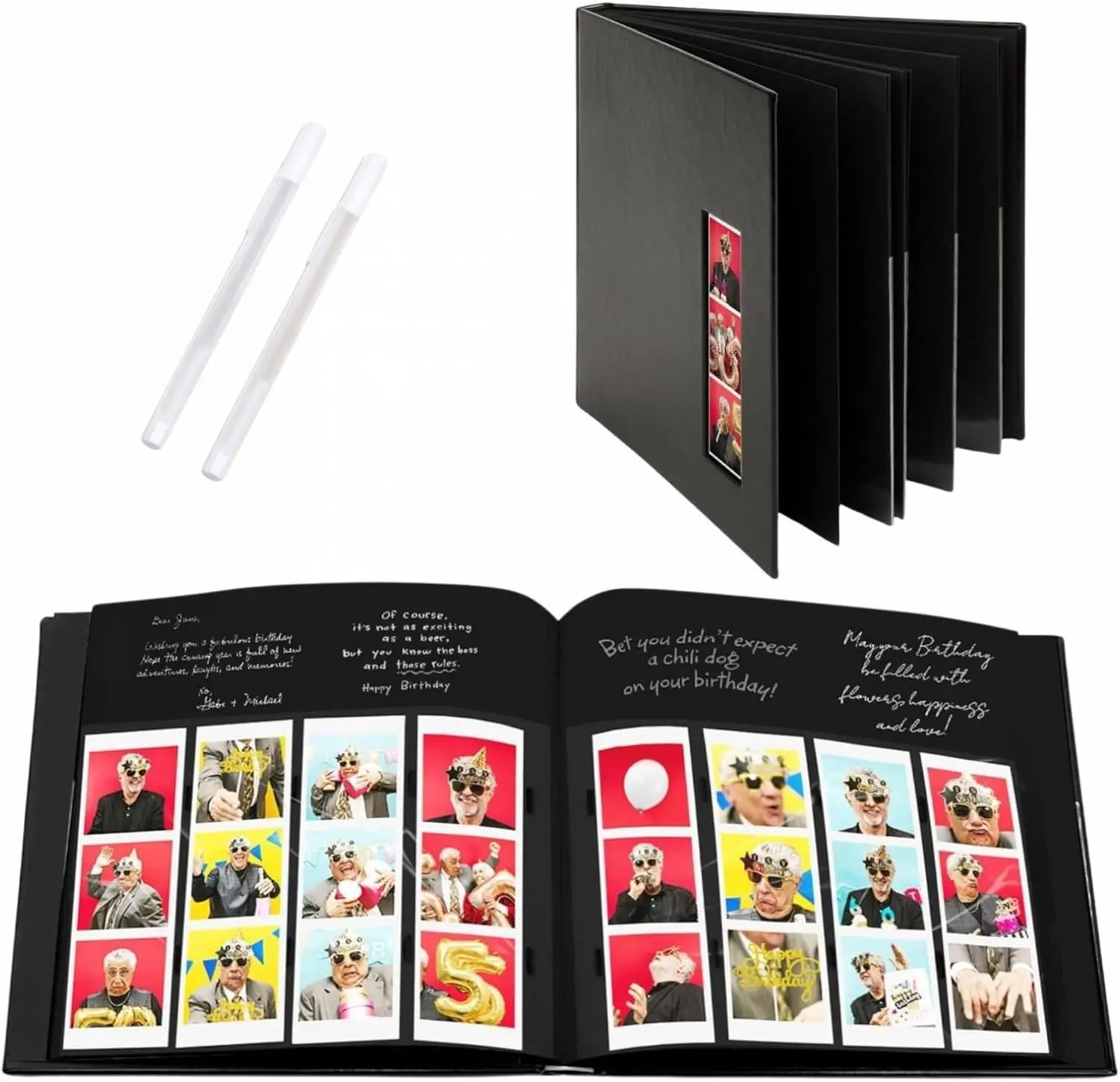 

PBF (1 Pack) Photo Booth Album, Guest Book with 2x6 Clear Picture Inserts, Black Cover with Plastic Sleeves & Black Page