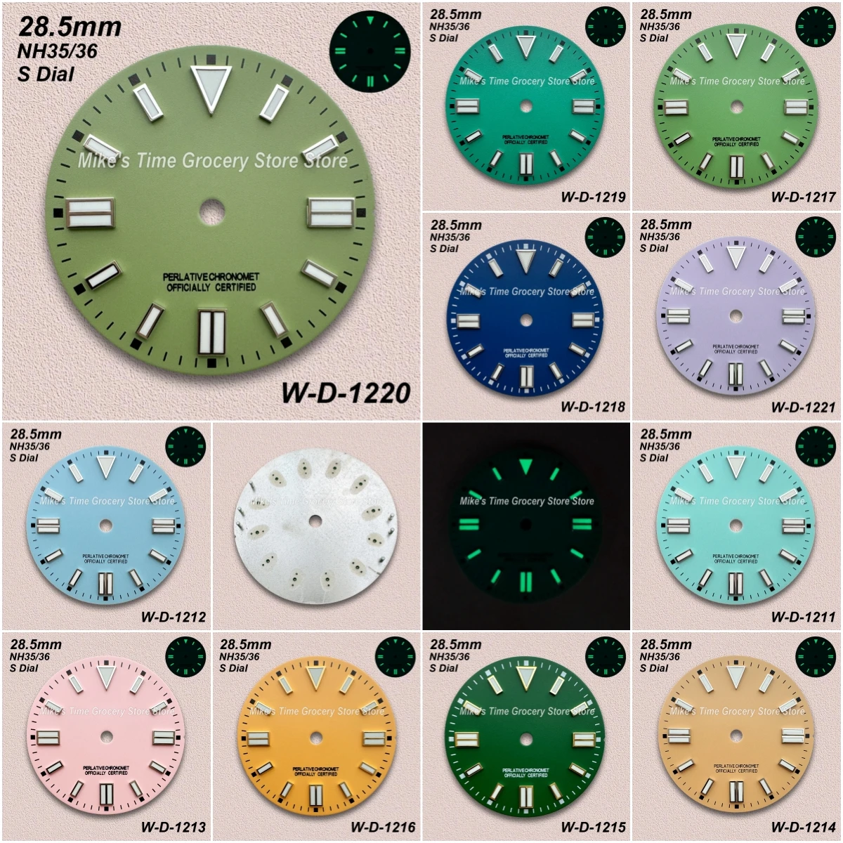 

28.5mm S Logo Matte Dial Fit NH35/NH36/4R/7S Automatic Movement Green Luminous Watch Modification Accessories 3/3.8/4 o'clock
