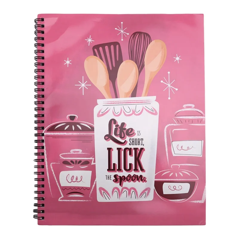 

New-Softcover Lick The Spoon Recipe Spiral Notebook/Journal, 120 Recipe Pages, Durable Gloss Laminated Cover